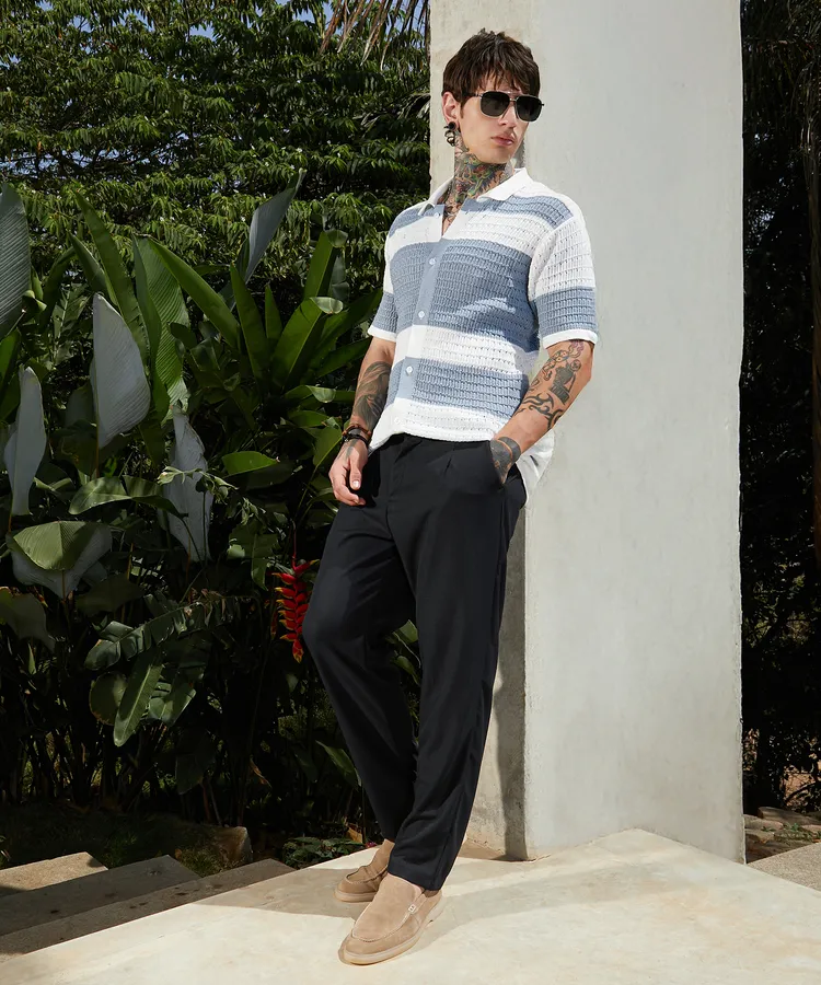 Mens-Icy-Blue-&-Daisy-White-Panel-Knit-Relaxed-Shirt