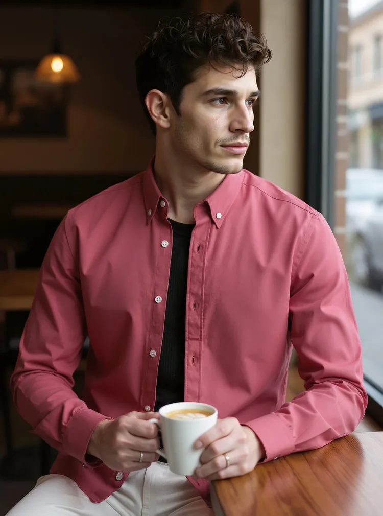 Buttoned Up Affair - Carrot Pink Cotton Slim Fit Shirt