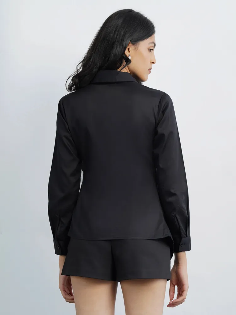 Satin Tie Up Shirt Black