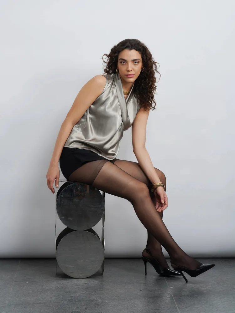 Lapel Satin Top - Olive