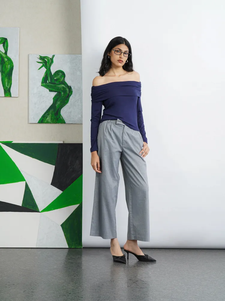 Off-Shoulder Knit Top - Navy