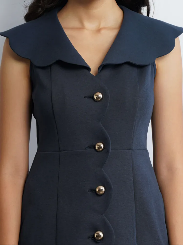 Scallop Knit Dress - Sapphire Blue