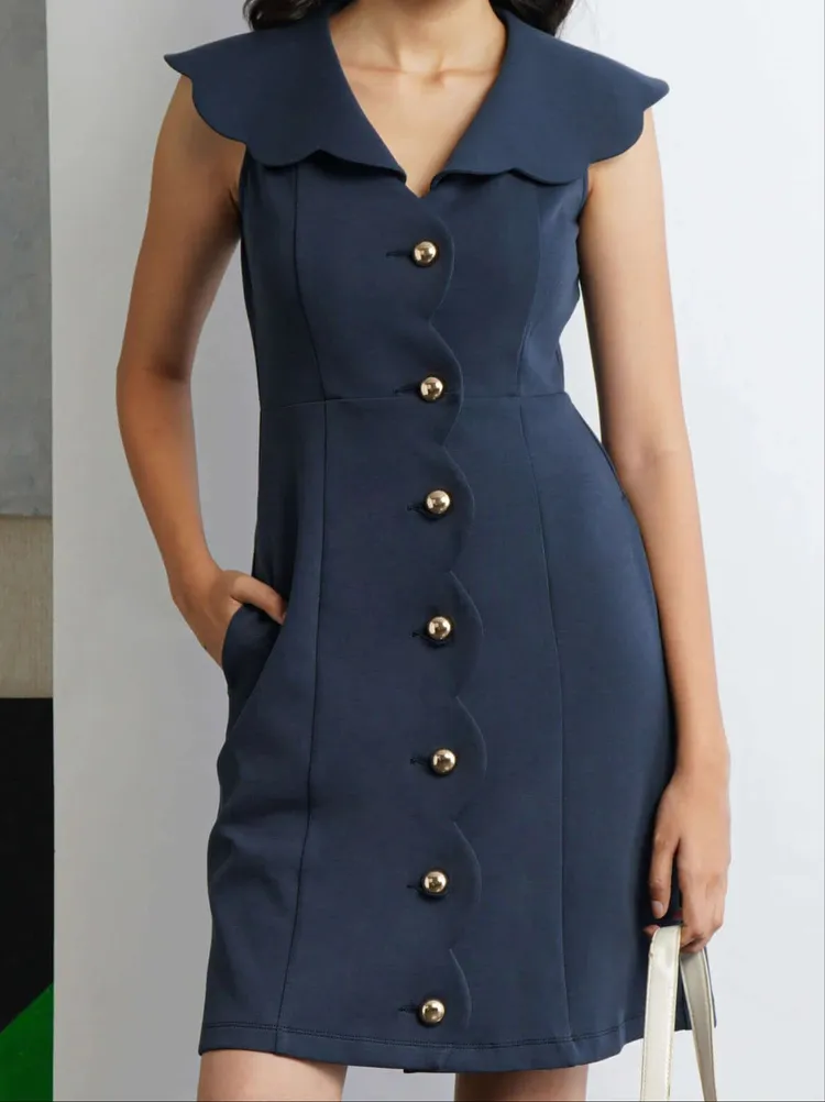 Scallop Knit Dress - Sapphire Blue