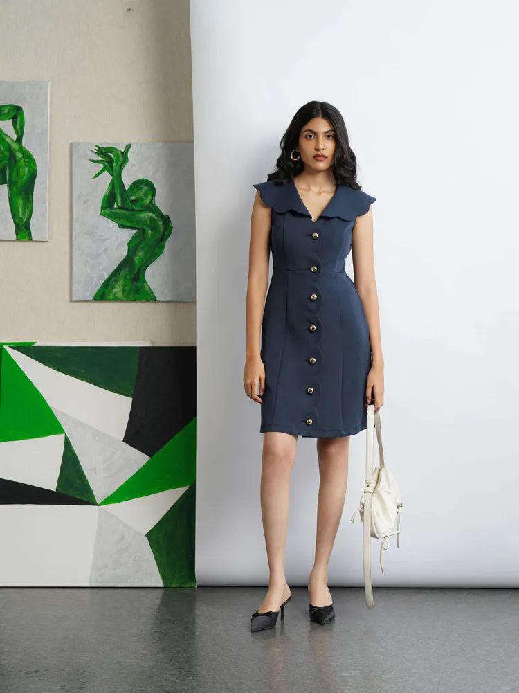 Scallop Knit Dress - Sapphire Blue