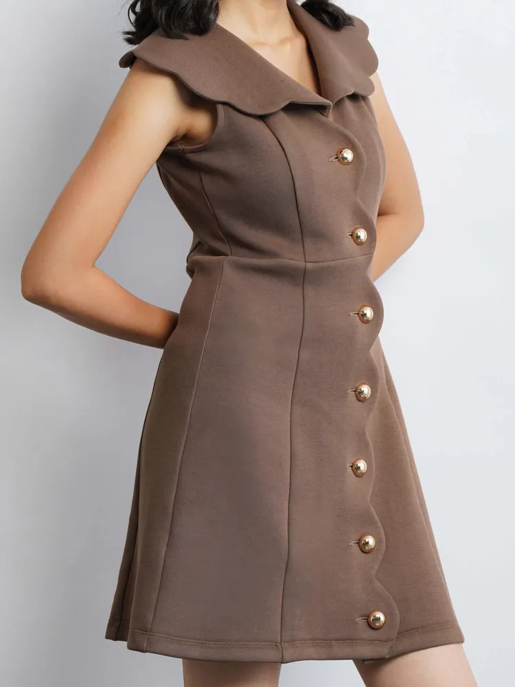 Scallop Knit Dress - Hazelnut Brown