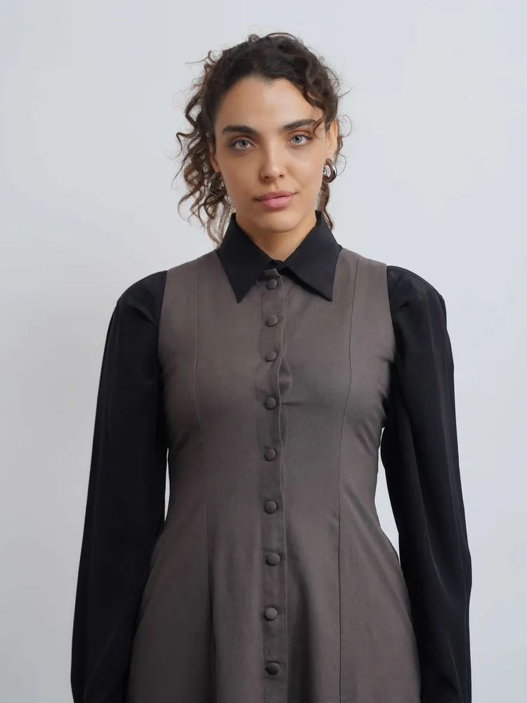 Nina Linen Midi Dress - Grey