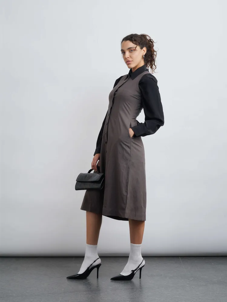 Nina Linen Midi Dress - Grey