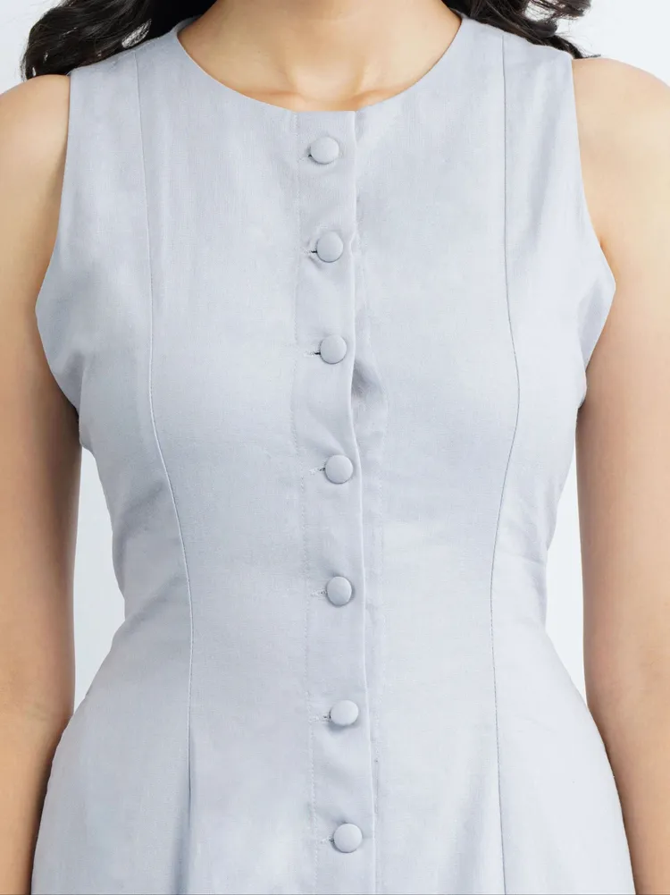 Nina Linen Midi Dress - Pastel Blue