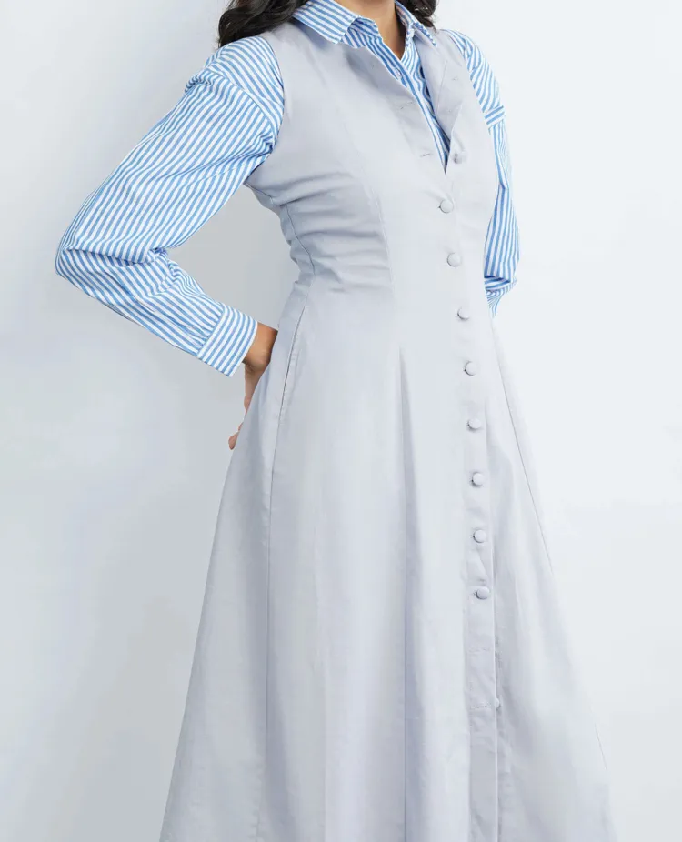 Nina Linen Midi Dress - Pastel Blue
