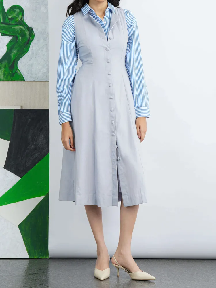 Nina Linen Midi Dress - Pastel Blue