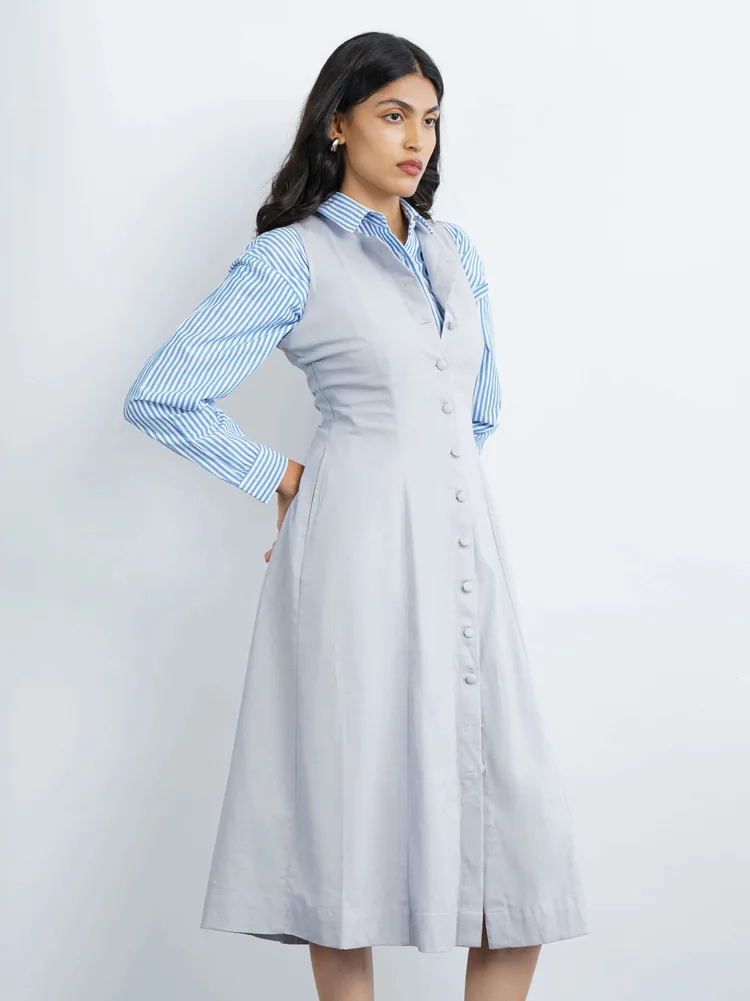 Nina Linen Midi Dress - Pastel Blue