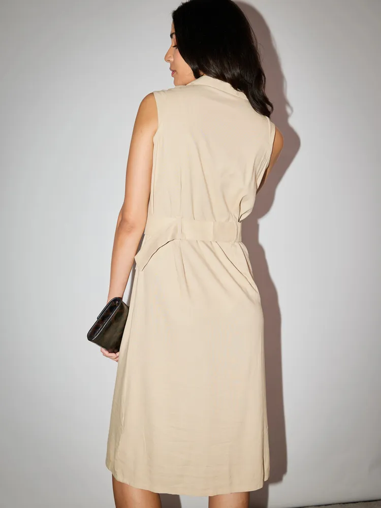 Trench Style Linen Dress - Beige