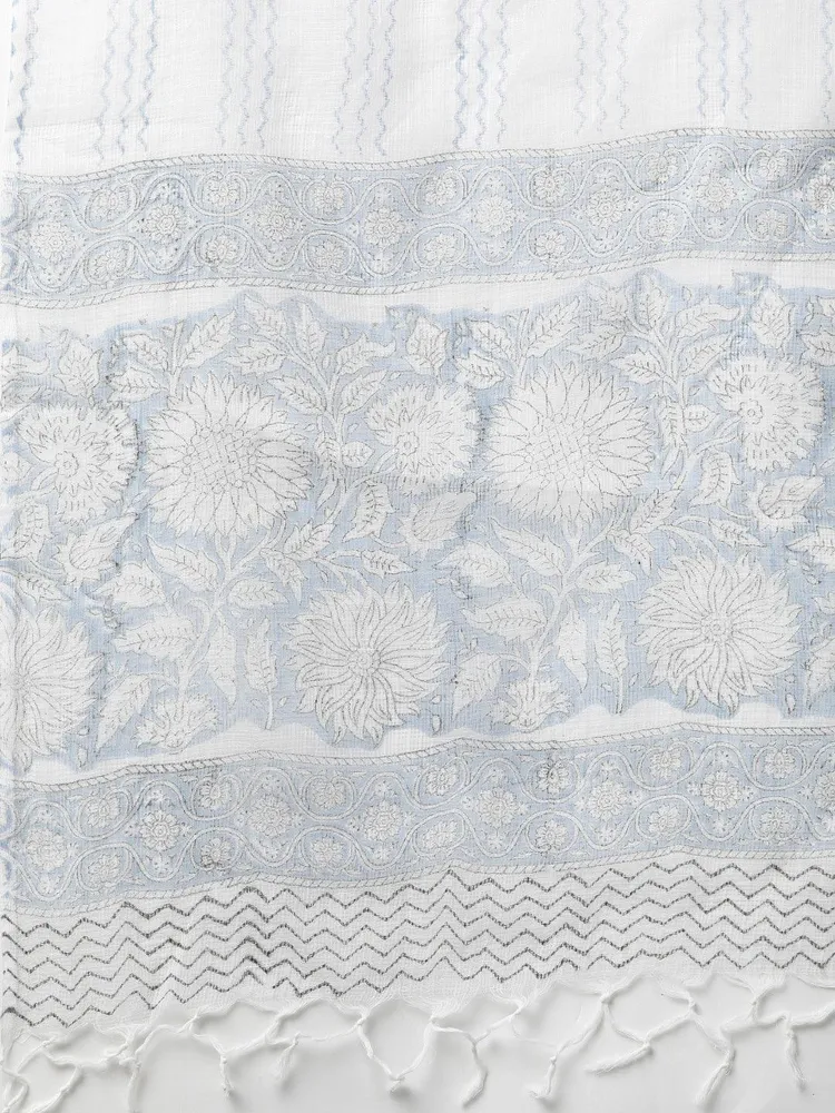 Divena Sky blue Hand Block Printed Straight kurta Pant Set with Dupatta