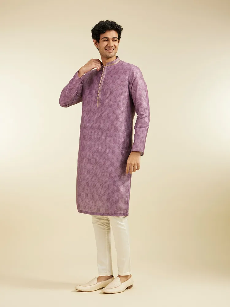 Diwas By Manyavar Royal Lilac Medallion Printed Kurta for Men