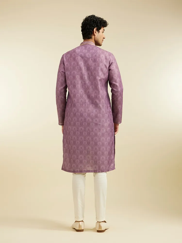 Diwas By Manyavar Royal Lilac Medallion Printed Kurta for Men