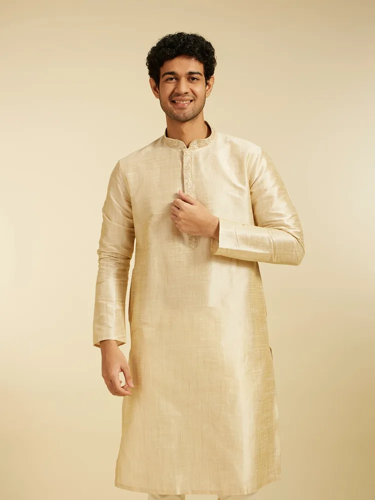 Diwas By Manyavar Pista Green Self Textured Kurta with Embroidered Placket for Men