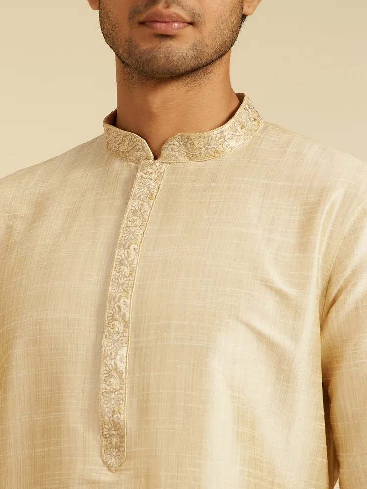 Diwas By Manyavar Pista Green Self Textured Kurta with Embroidered Placket for Men