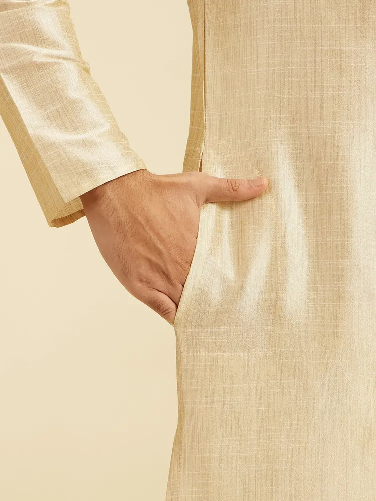 Diwas By Manyavar Pista Green Self Textured Kurta with Embroidered Placket for Men