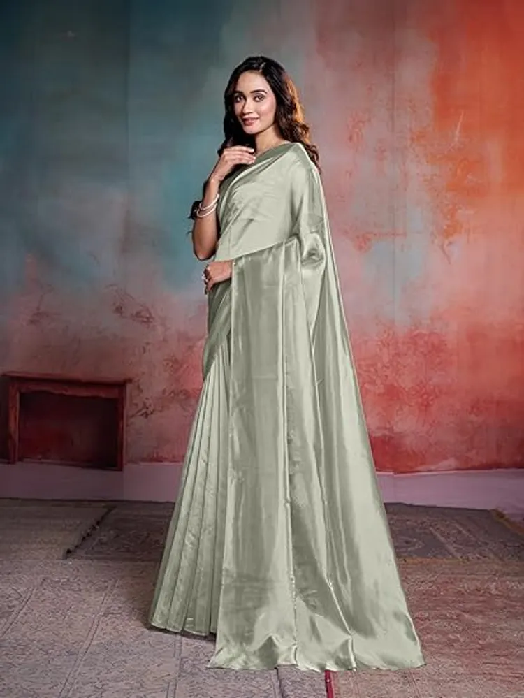 Garden Vareli Grey Solid Organza Saree