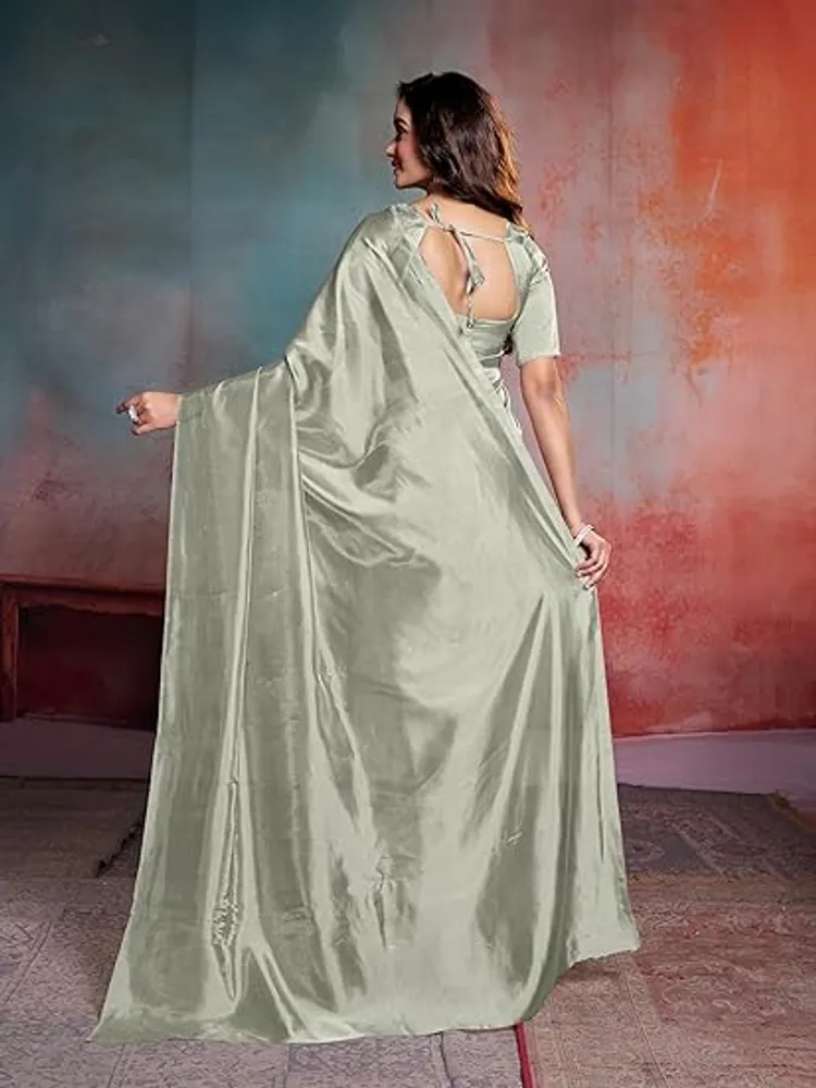 Garden Vareli Grey Solid Organza Saree