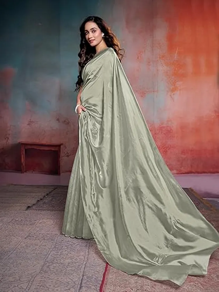 Garden Vareli Grey Solid Organza Saree