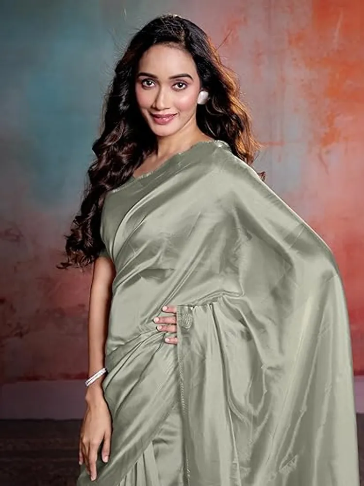 Garden Vareli Grey Solid Organza Saree