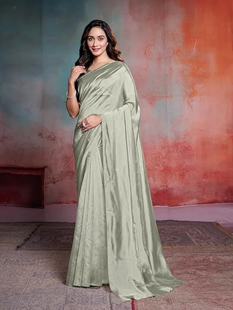 Garden Vareli Grey Solid Organza Saree