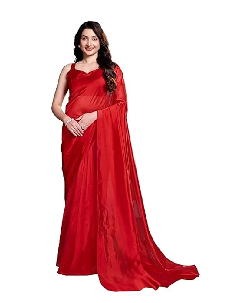 Garden Vareli Red Solid Organza Saree