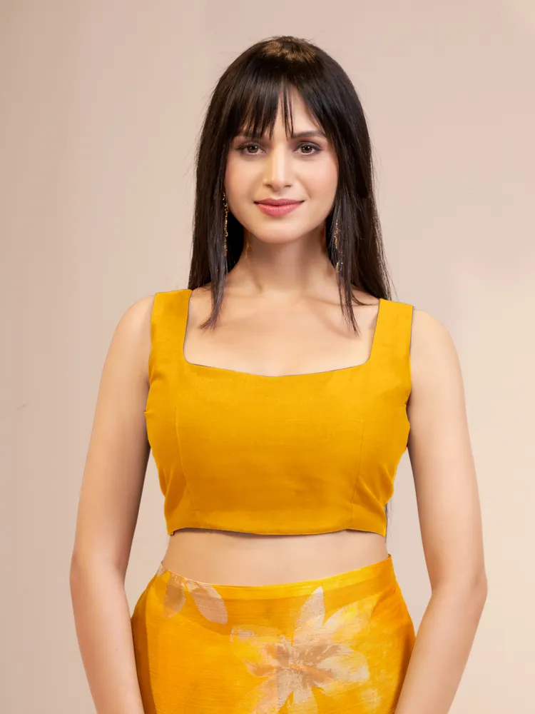 Garden Vareli Yellow Printed Chiffon Saree