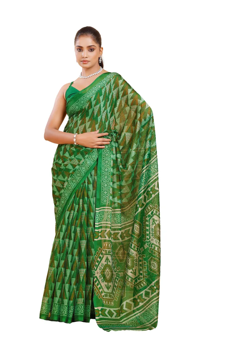 Garden Vareli Green Geometric Printed Chiffon Saree