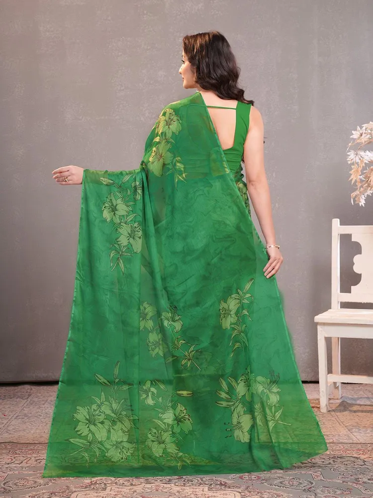 Garden Vareli Green Floral Printed Chiffon Saree