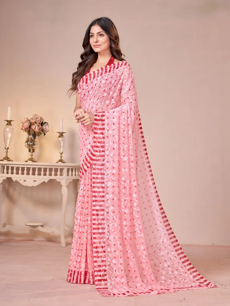 Garden Vareli Red Solid Viscose Brasso Saree