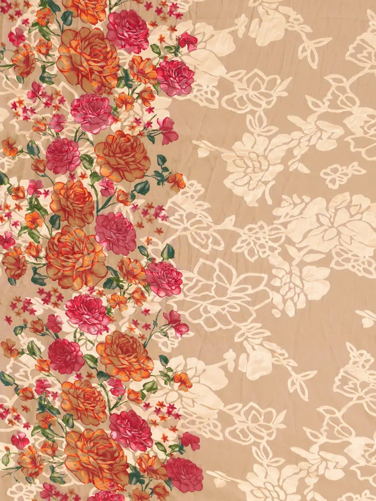 Garden Vareli Brown Floral Printed Viscose Brasso Saree