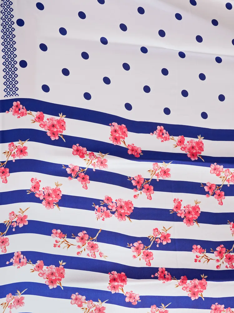 Garden Vareli Blue Stripes Printed Crepe satin Saree