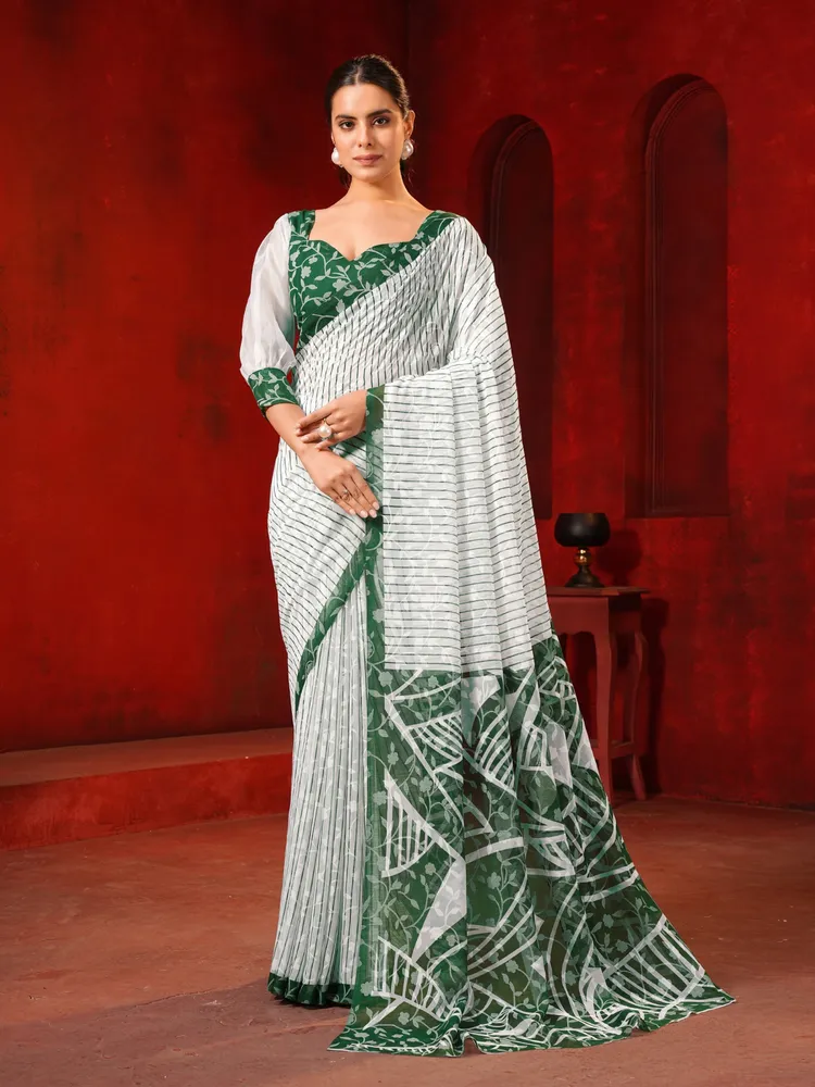 Garden Vareli Green Solid Viscose Brasso Saree