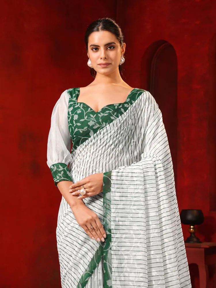 Garden Vareli Green Solid Viscose Brasso Saree