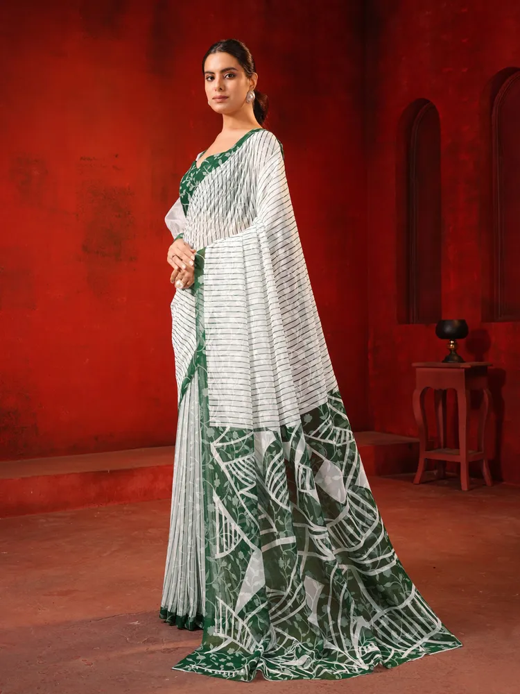 Garden Vareli Green Solid Viscose Brasso Saree