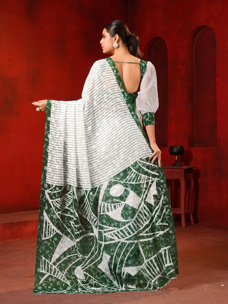 Garden Vareli Green Solid Viscose Brasso Saree