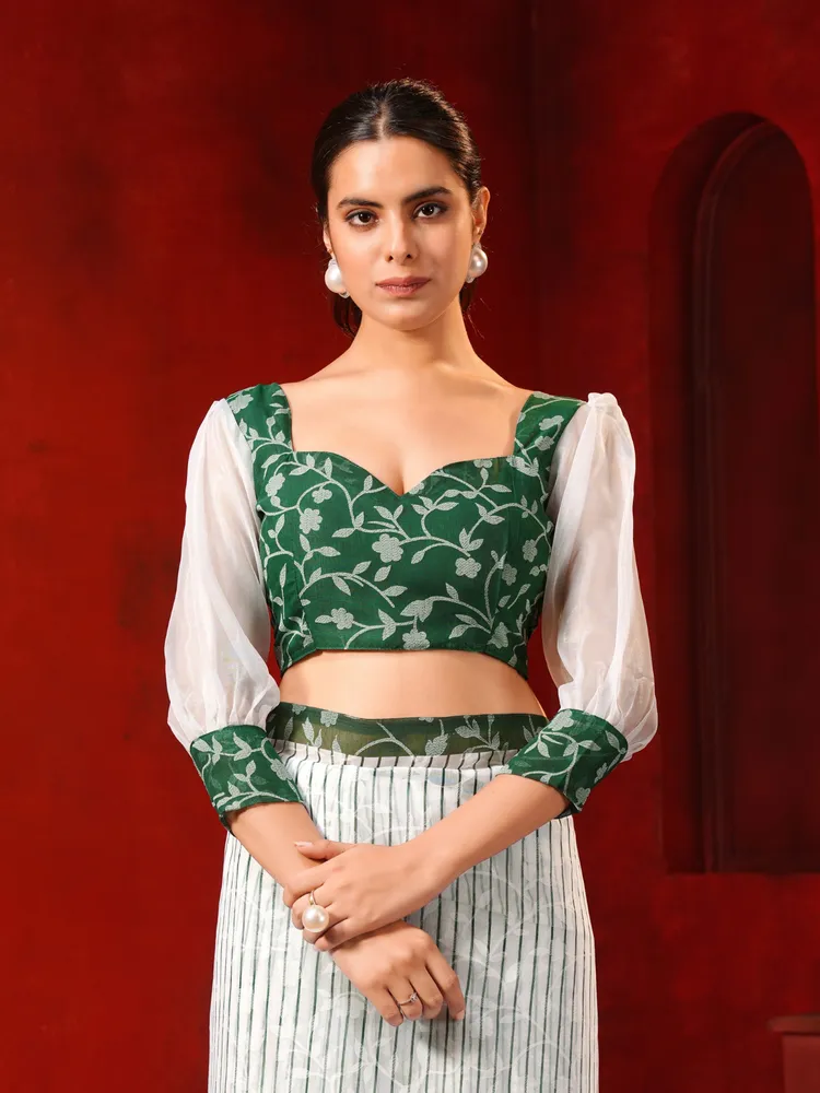 Garden Vareli Green Solid Viscose Brasso Saree