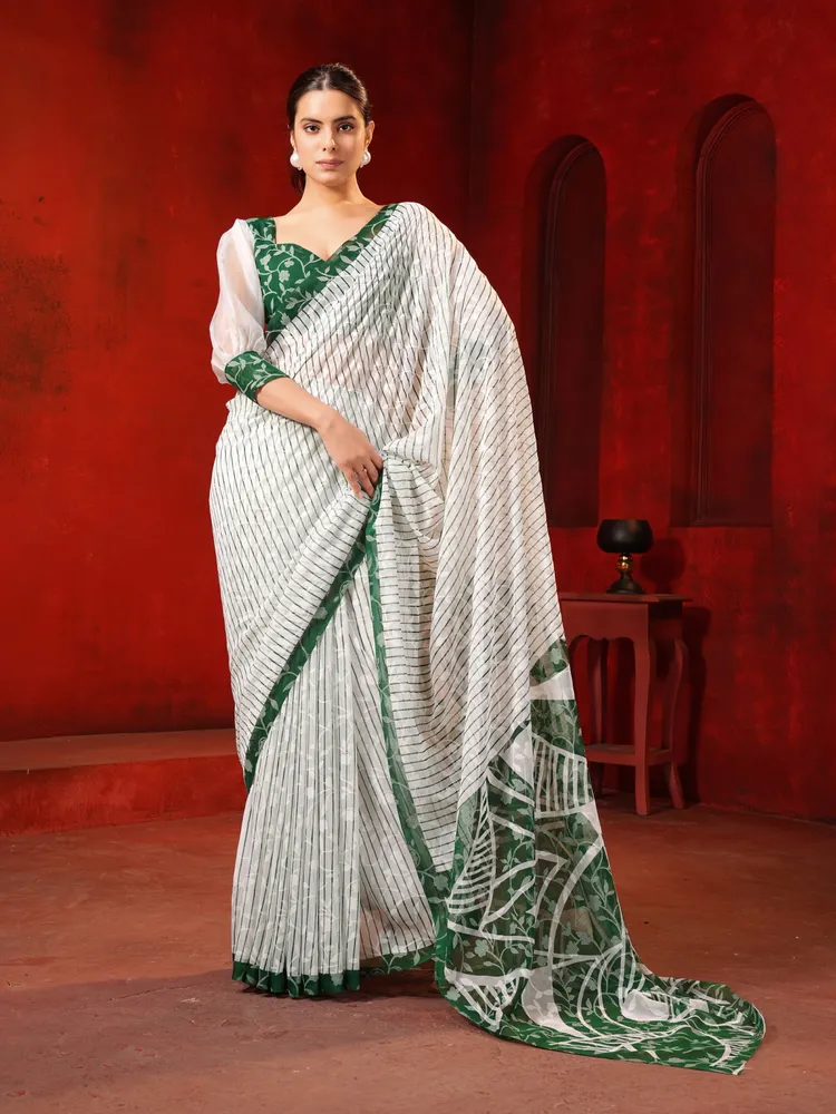 Garden Vareli Green Solid Viscose Brasso Saree