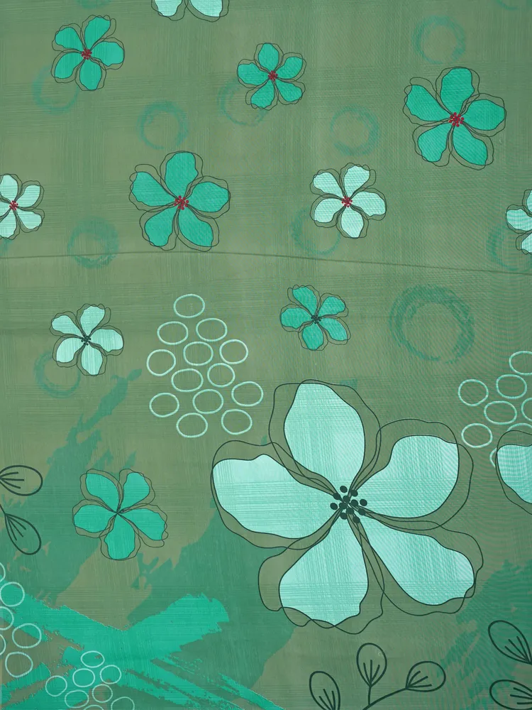 Garden Vareli Dark Green Floral Printed Georgette Saree