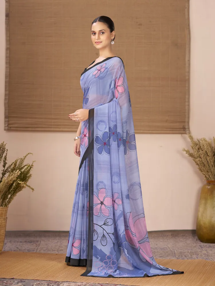 Garden Vareli Lavender Floral Printed Georgette Saree