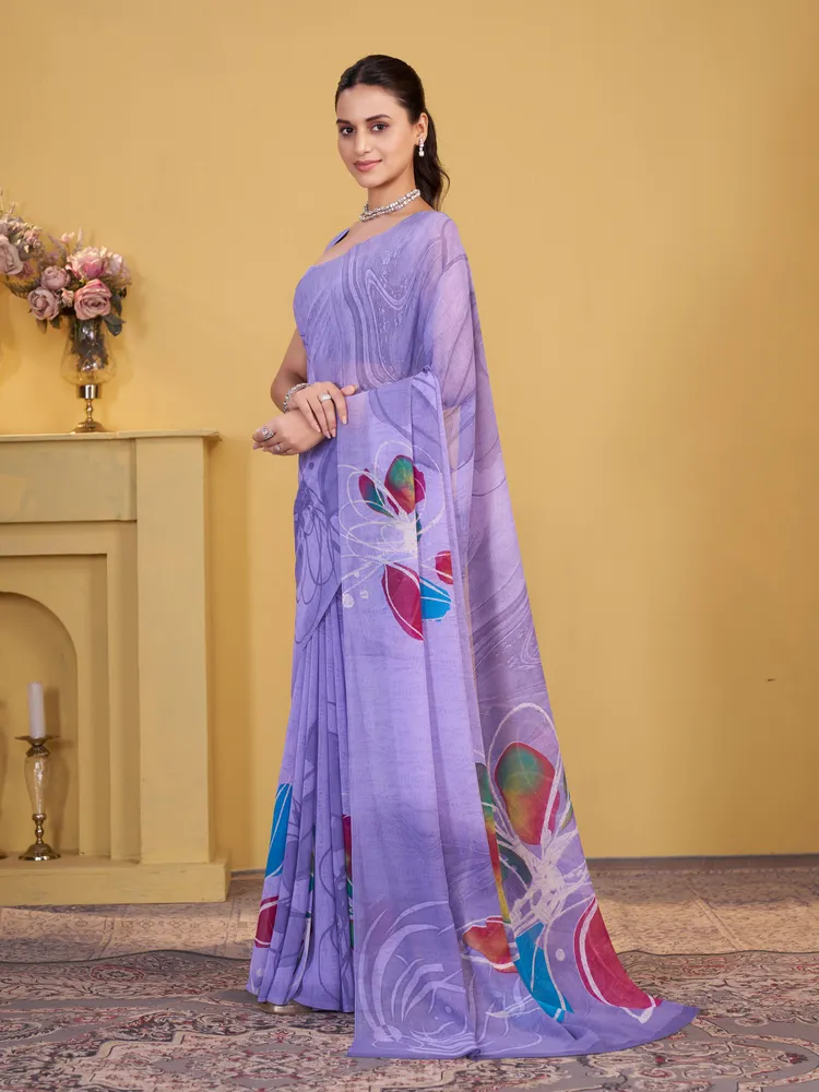 Garden Vareli Purple Solid Georgette Saree