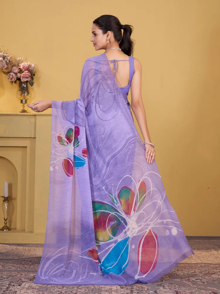 Garden Vareli Purple Solid Georgette Saree