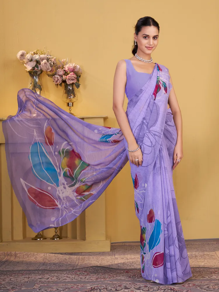 Garden Vareli Purple Solid Georgette Saree