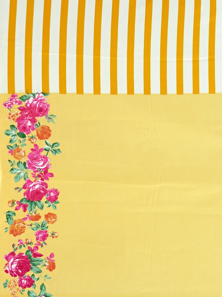 Garden Vareli Yellow Stripes Printed Georgette Saree