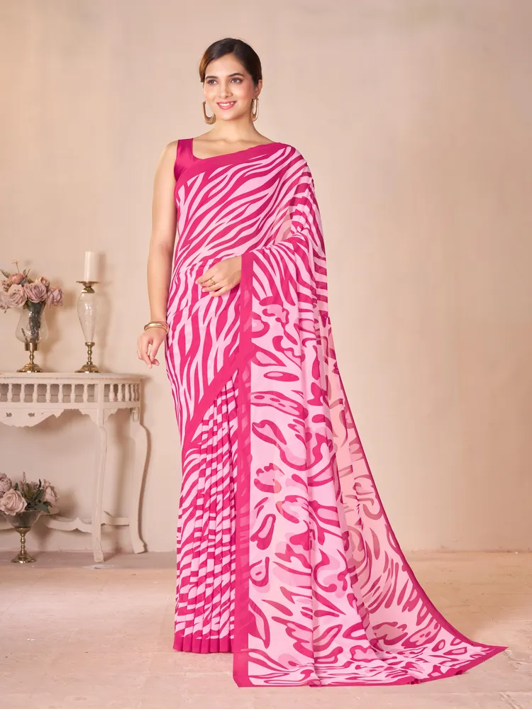 Garden Vareli Pink Solid Georgette Saree