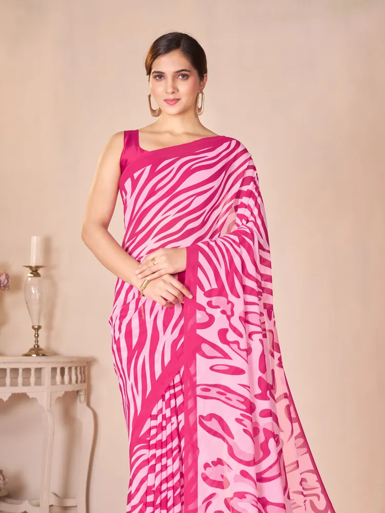 Garden Vareli Pink Solid Georgette Saree