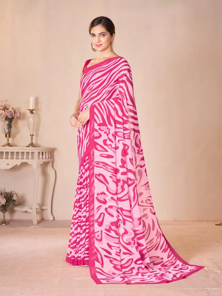 Garden Vareli Pink Solid Georgette Saree