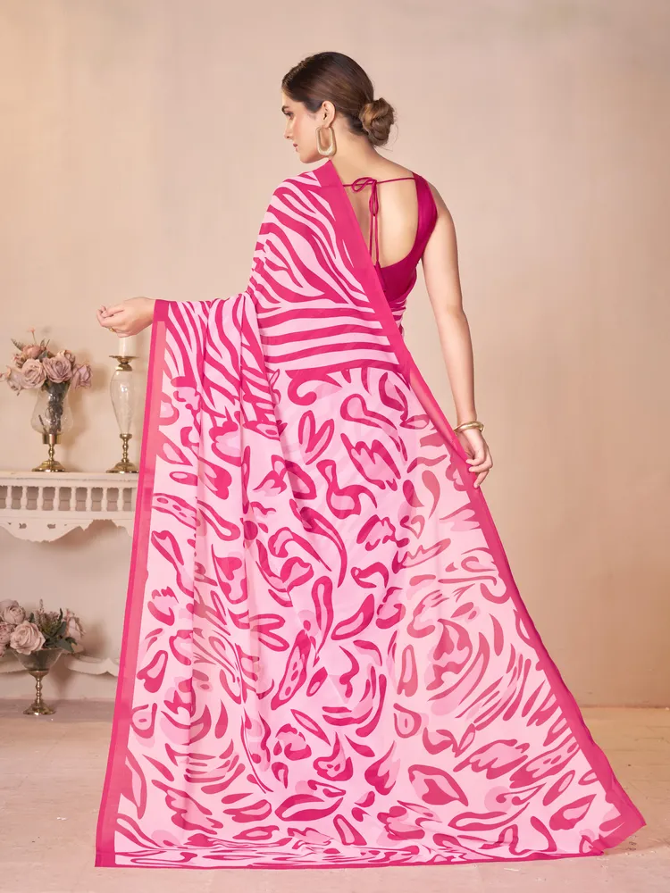 Garden Vareli Pink Solid Georgette Saree